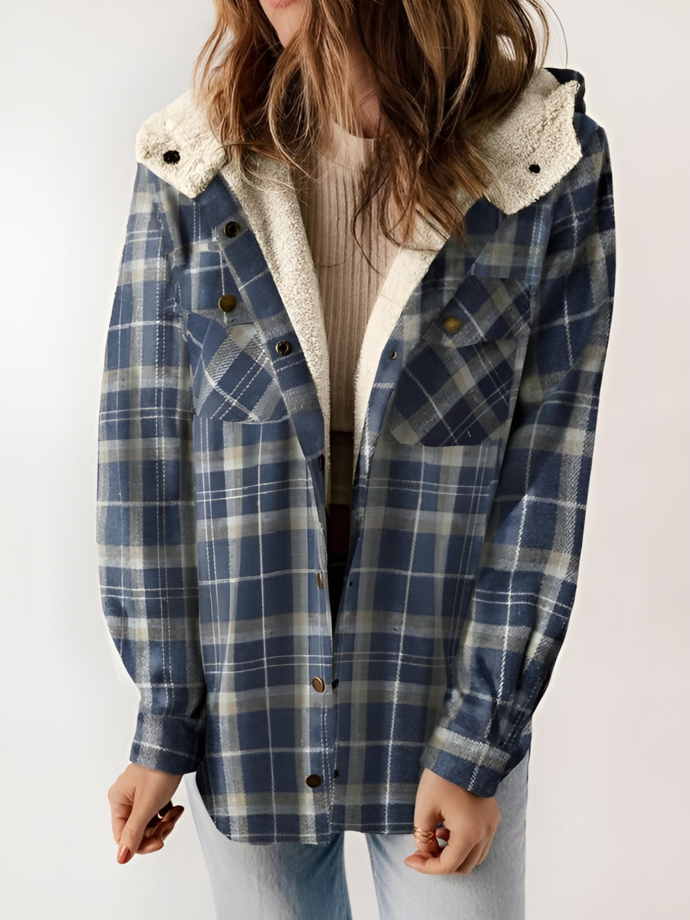 Plaid Fleece Lined Button Up Jacket