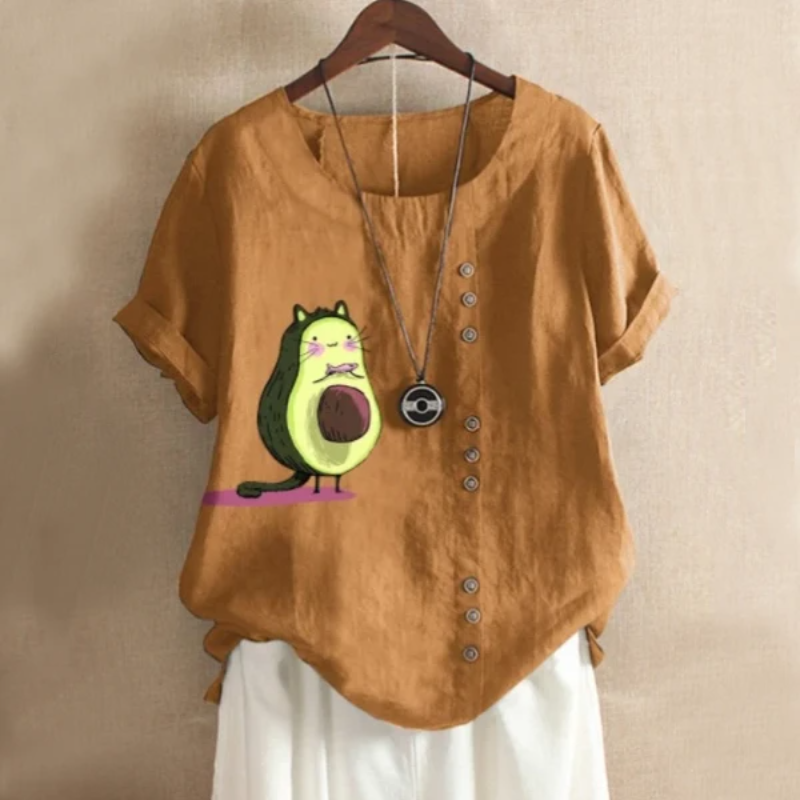 Avocado Patch Button Summer Blouse