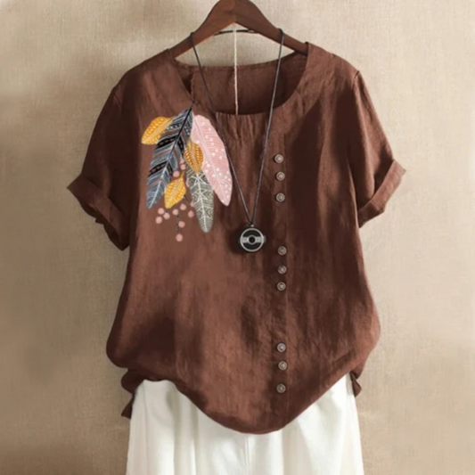 Women's Dreamcatcher Patch Summer Blouse with Button Closure